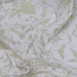 Hand Embroidered Danzdar Cream On White Cotton Crewel Fabric